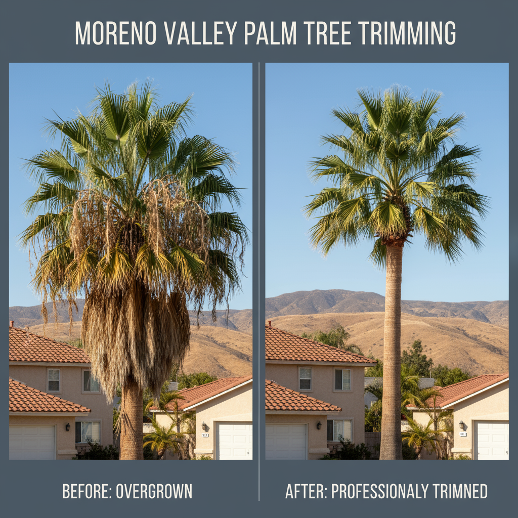 Before and After Palm Tree Trimming