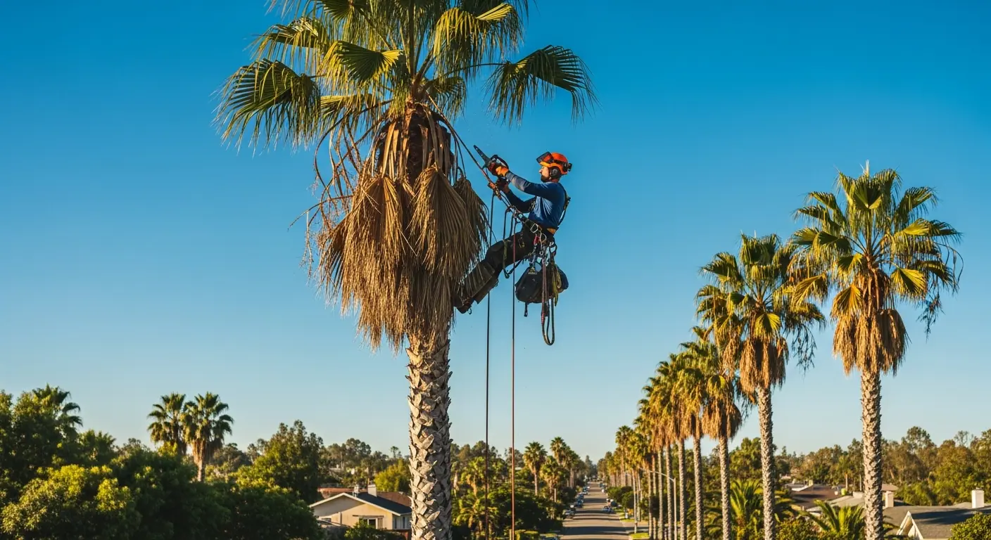 Palm tree trimming service in Redlands, California
