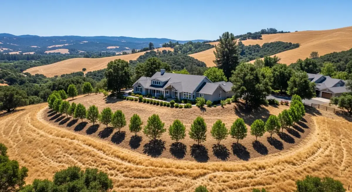 Home with cleared defensible space around it for fire safety
